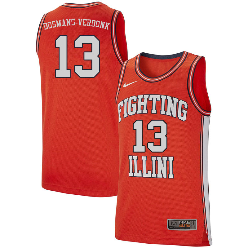 Men #13 Benjamin Bosmans-Verdonk Illinois Fighting Illini College Basketball Jerseys Sale-Retro